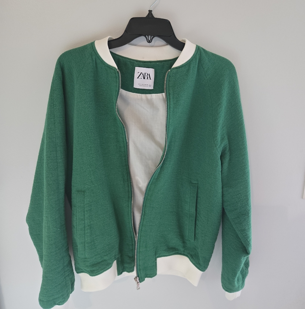 ZARA Green Jacket with White Trim